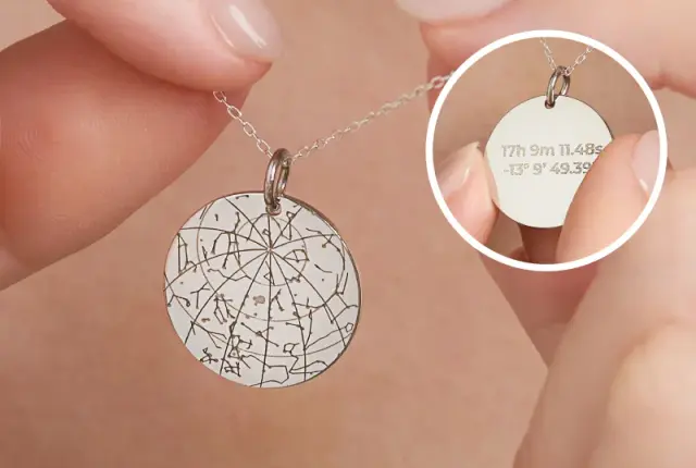 Engraved 925 Silver Personalised Map of your Star Necklace